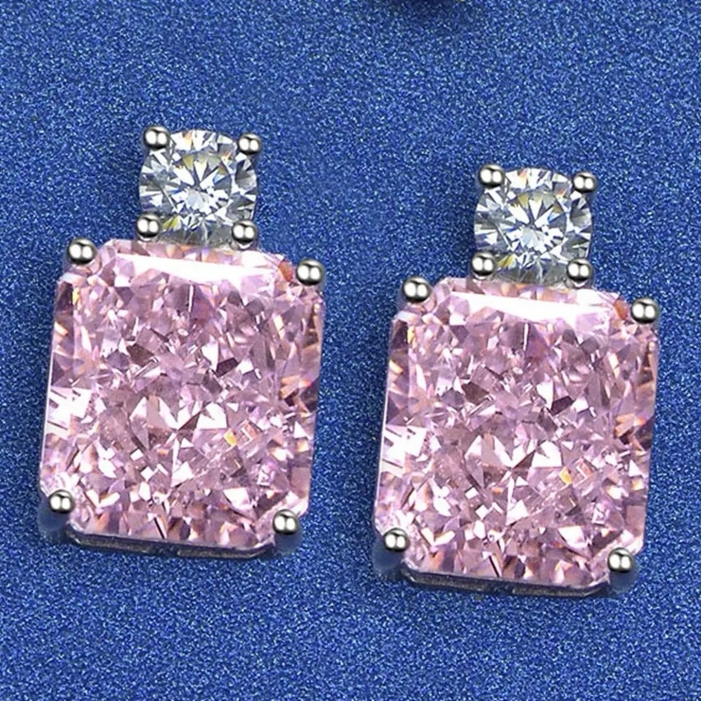 3.5ct Pink Sapphire Radiant Cut Earrings - Picture 7 of 15